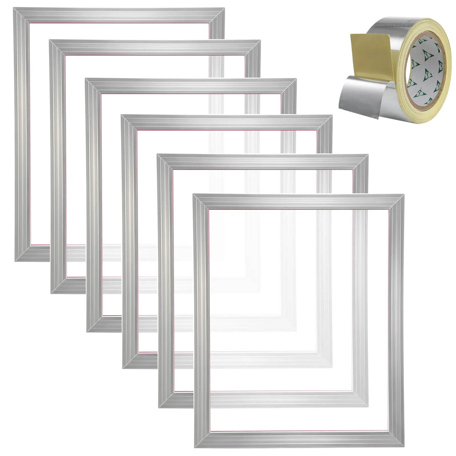 Screen Printing Kit, 6 Pieces Aluminum Silk Screen Printing Frames, 20x24inch Silk Screen Printing Frame with 305 Count Mesh, High Tension Nylon Mesh and Sealing Tape for T-Shirts DIY Printing