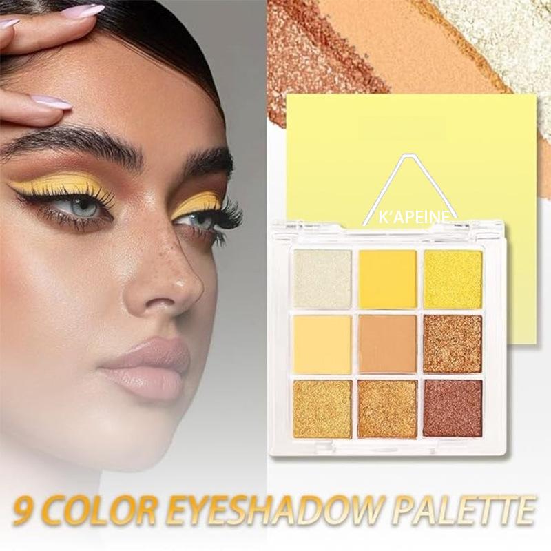 9-Color Summer Orange Eyeshadow Palette – Waterproof Sweatproof Matte & Shimmer, Vibrant Yellow to Sunset Hues for Daily & Party Makeup Looks
