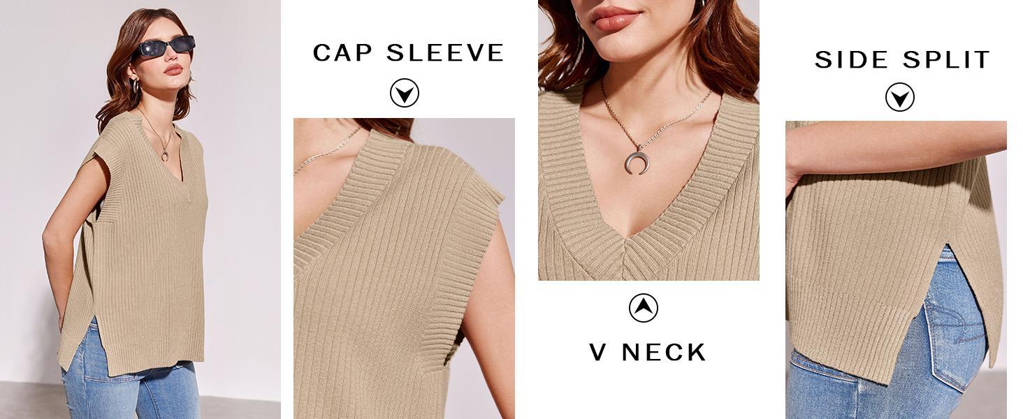 Danedvi Womens V Neck Sweater Vest Oversized Ribbed Knit Sleeveless Casual Loose Fit Pullover Tank Top Fabric Nylon