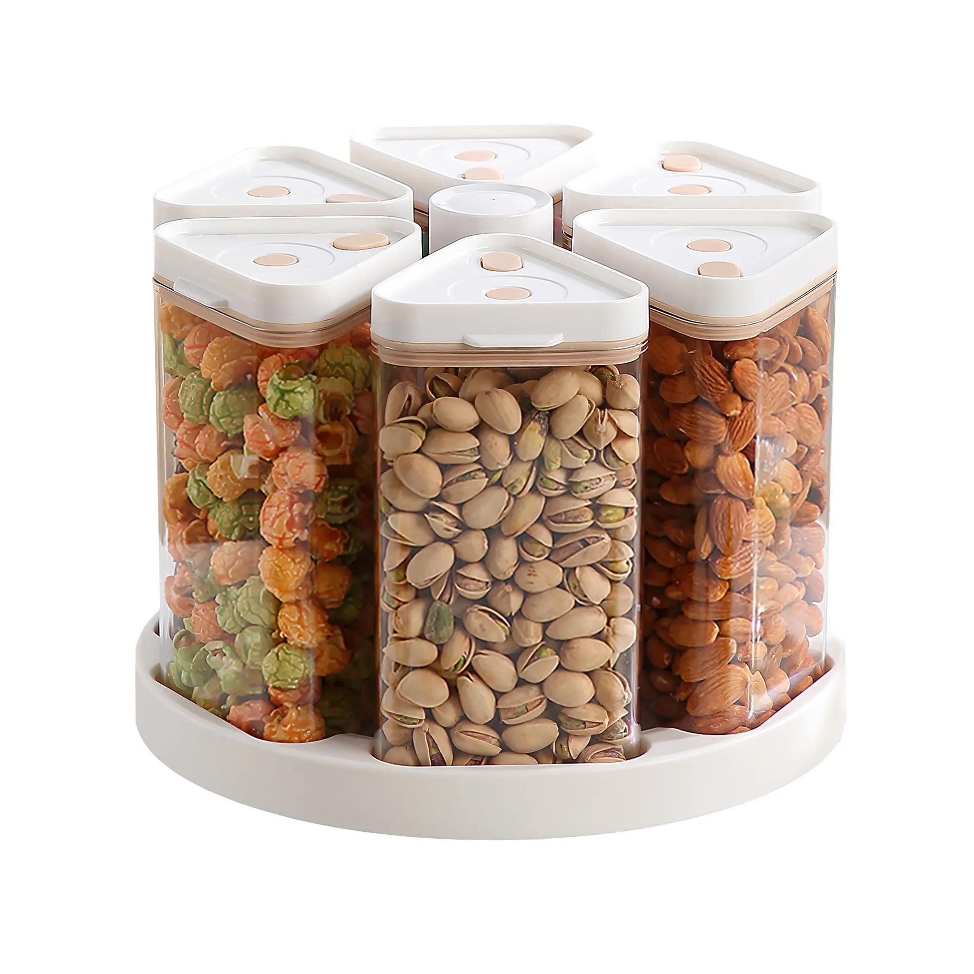 360° Rotating Food Storage Dispenser – 6-Grid Airtight Canister Set with Manual Air extractor Pump, One-Hand Operation – Space-Saving Pantry Organizer for Rice, Cereal, Flour, Beans, Snacks
