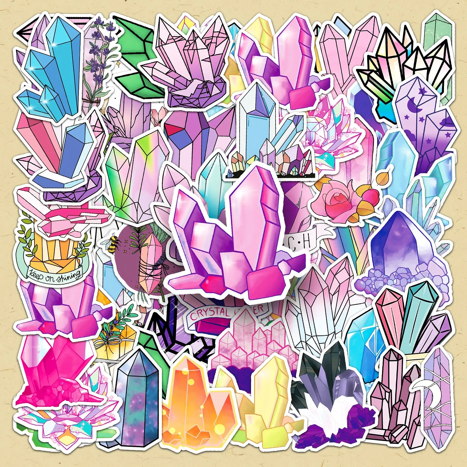 Crystal Pattern Sticker, 50pcs/set Creative DIY Decorative Sticker, DIY Decals for Scrapbooking, Journaling, Gift Wrapping, Greeting Cards, Fun Stickers