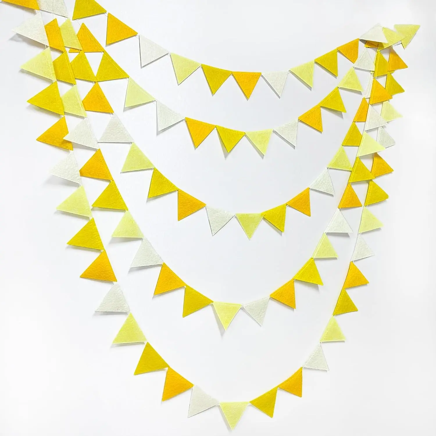 Yellow Ombre Felt Mini Triangle Bunting Banner Pennant Flags for Birthday Wedding Bridal Shower Engagement Lemon Bee Sunflower Party DecorGift