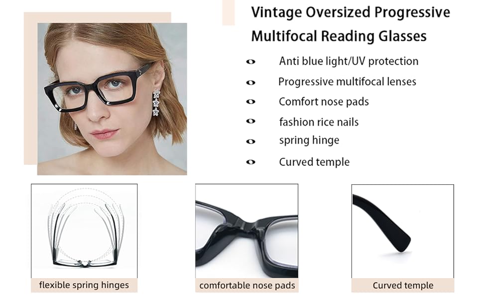 3 Pack Progressive Multifocal Reading Glasses for Women Men Oprah style Blue Light Blocking Spring Hinger Readers 2.00 Transition Eyeglasses Bifoca-Pink Blackpink