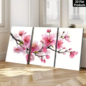 3-piece modern floral canvas wall art set with black wooden frame - Soft pink cherry blossoms on a white background, minimalist Japanese-style triptych panel suitable for living room, bedroom, kitchen decoration - Indoor/outdoor use, spring home decor, ea