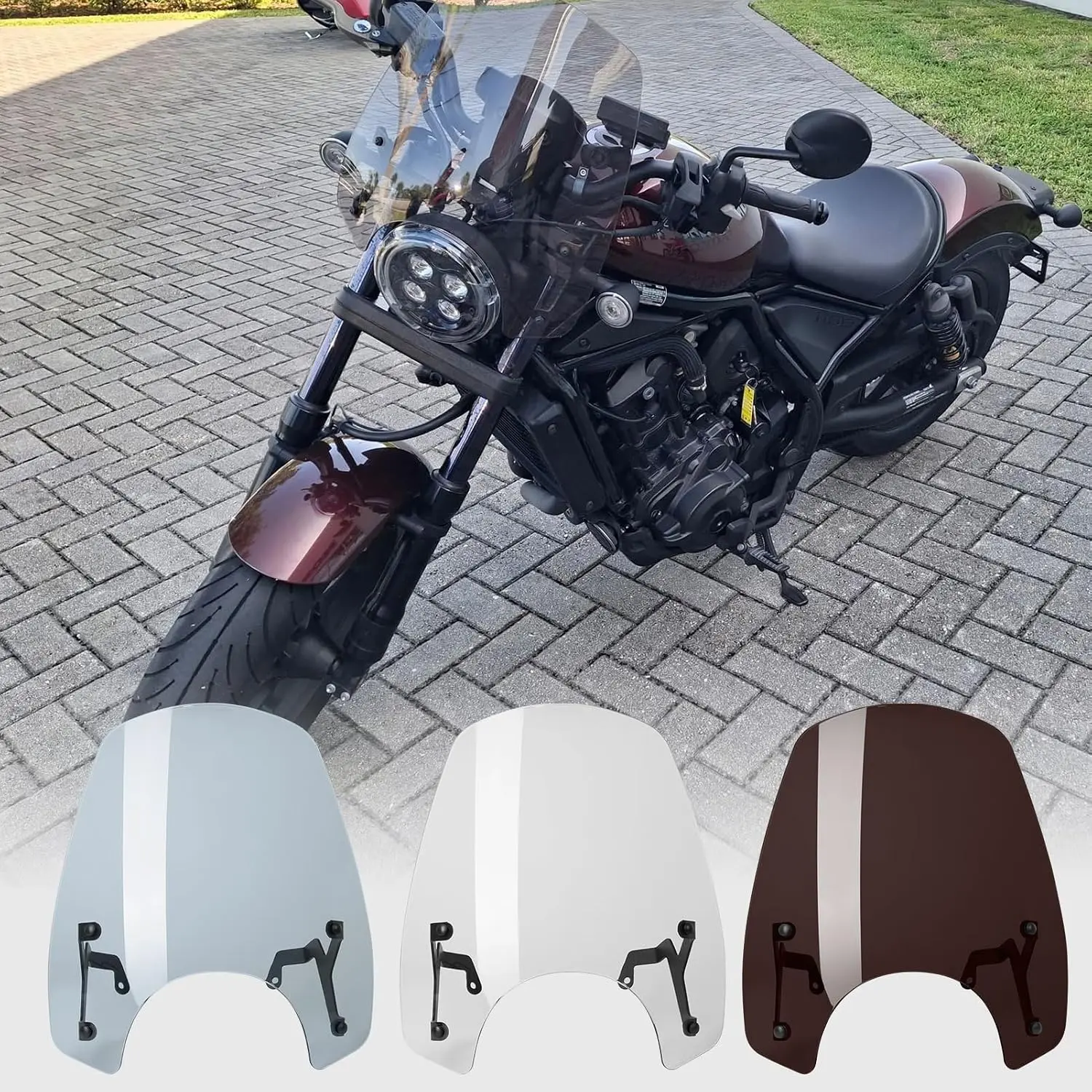 WOOGA Polycarbonate Motorcycle Front Fairing Windscreen Replacement for Honda Rebel CMX 1100 (21-25) - Wind Protection, Deflection Flyscreen Visor Accessory (Grey Smoke)