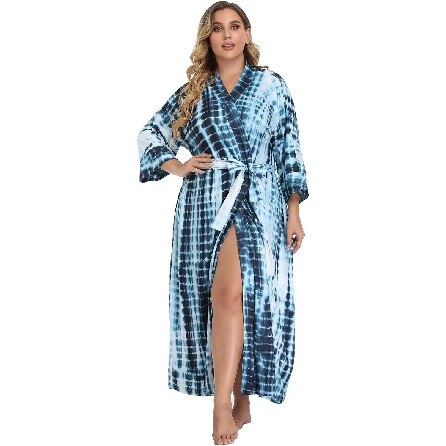 Women's Plus Size Long Robe Kimono - Maternity Hospital Delivery Gown, Lightweight Sleepwear for Lounge, Bridal Shower, Spa