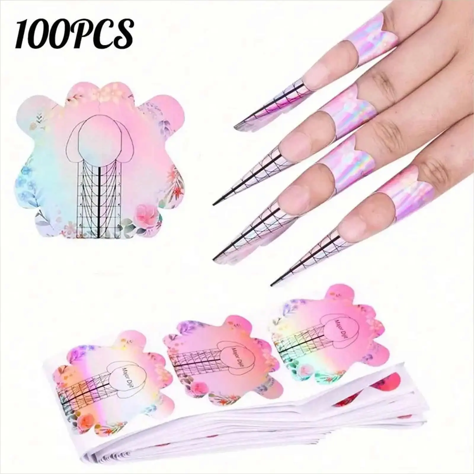 100/300/500PcsFrench Nail Form Tips Acrylic Gel Extension Curl Form Nail Gel Sticker Art Guide Mold Manicure Stencil Acrylic Tools