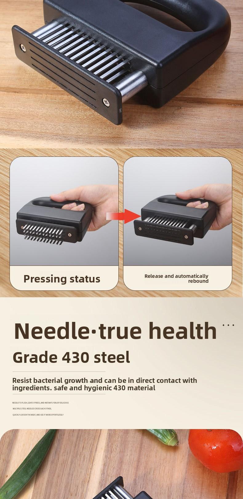 48-needle Meat Tenderizer for Breaking Fibers Creating Holes Enhancing Flavor Household Tool for Pork Beef Steaks Stainless Steel Non-Slip Handle Mallet Kitchen Utensils Black Blade ultra-sharp,stainless,steel blade kitchen meat tenderizer Home Chopper