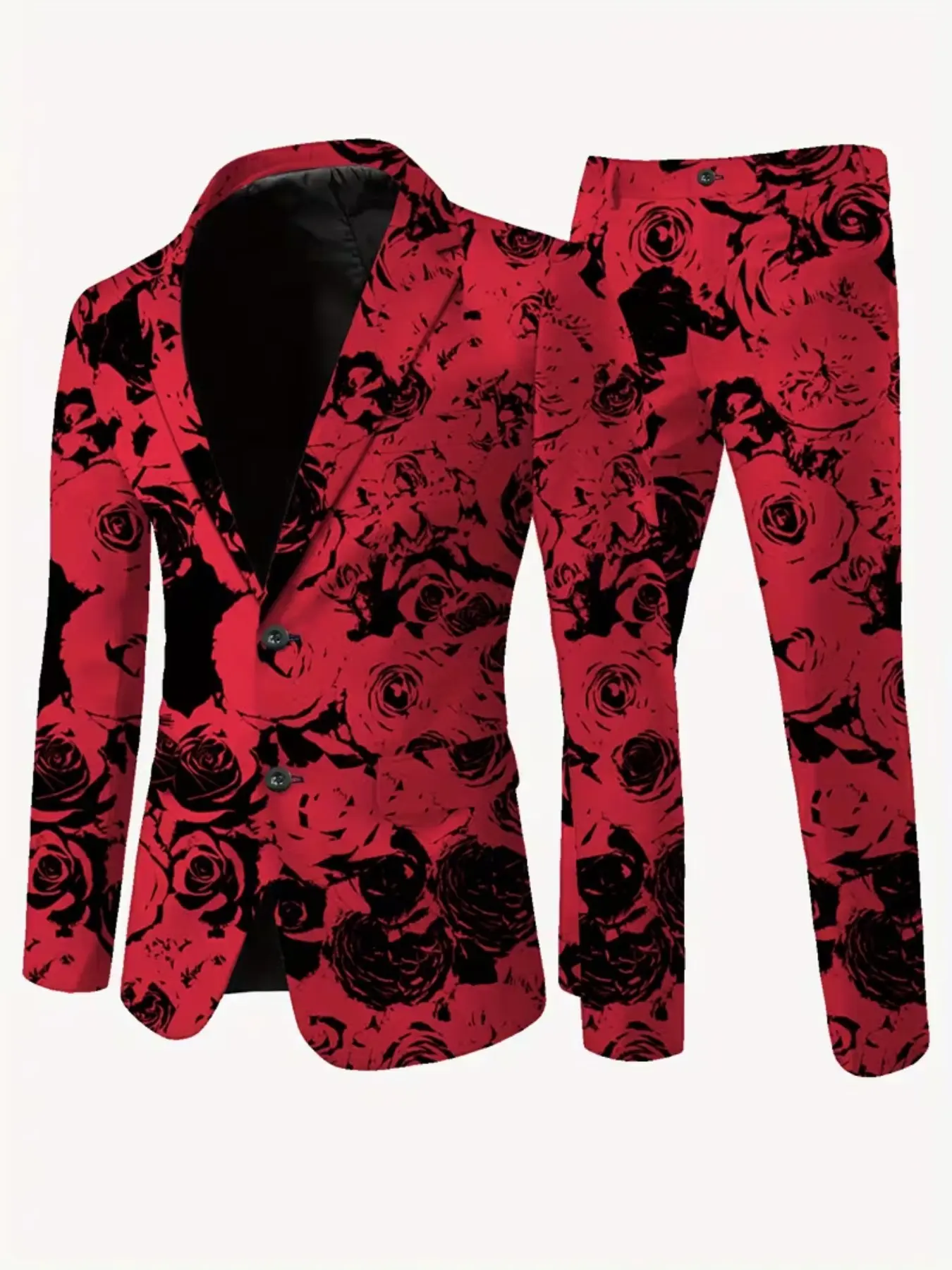 Men's 2-Piece Vintage Rose Floral Blazer Set, Long Sleeve Slim Fit, All-Over Print, Casual Party, Ankle-Length Pants