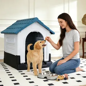 Durable Weatherproof Dog Kennel - Outdoor Plastic Dog House for Small Dogs - Adjustable Skylight, Elevated Base, Collapsible & Easy Assembly - Ideal for Yard, Patio, Indoor or Outdoor Use