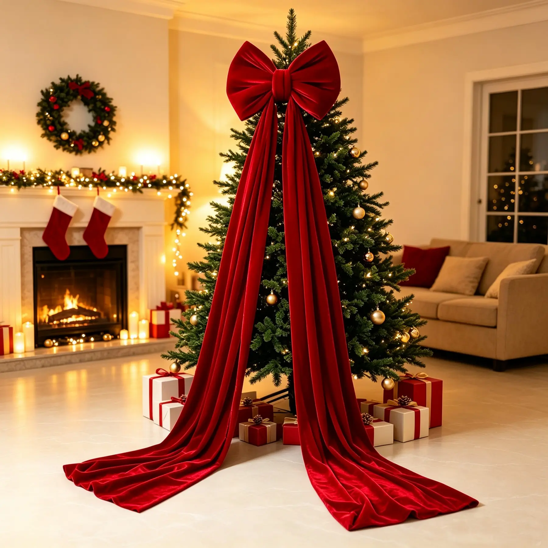 1 Piece Oversized Large Velvet Bowknot Hanging Ornament for Christmas Tree Decorations, 79 x 16 inches Tree Toppers BowsIndoor Outdoor Home Festival Party Use Christmas Bows Ornament