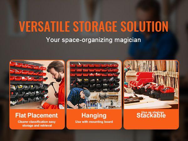 Wall Mounted Storage Bins, 48-Bin Parts Rack Organizer Garage Plastic Shop Tool with Wall Panels, Tool Organizer for Nuts, Bolts, Screws, Nails, Beads, Buttons, Other Small Parts, Black and Red Wall Mounted Storage Bins, 48-Bin Parts Rack Organizer Garage Plastic Shop Tool with Wall Panels, Tool Organizer for Nuts, Bolts, Screws, Nails, Beads, Buttons, Other Small Parts, Black and Red