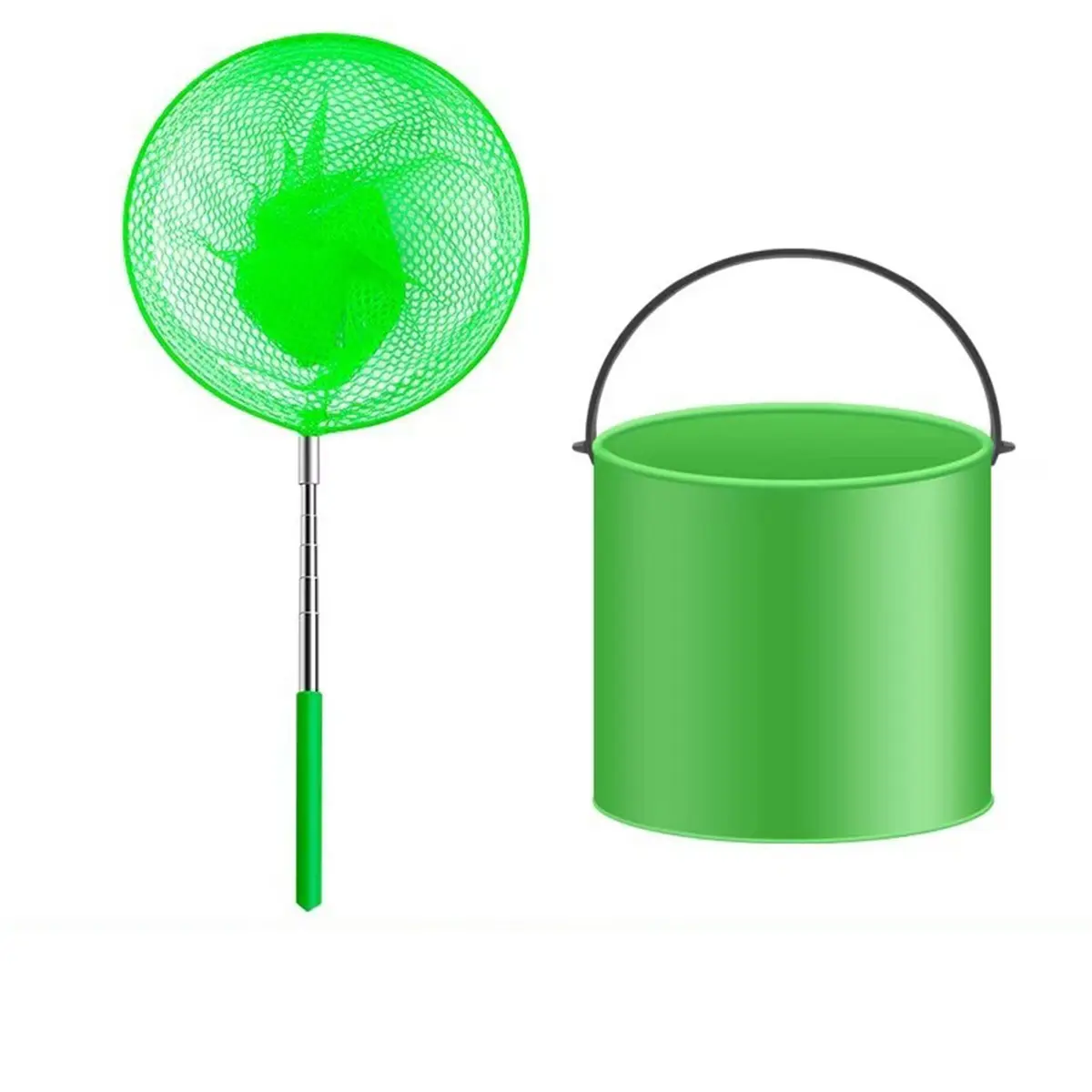 2-Piece Adjustable Lightweight Fishing Net Set, Versatile Butterfly & Insect Catcher, Foldable Handheld Net with Pole, Includes Bucket, Ideal for Kids