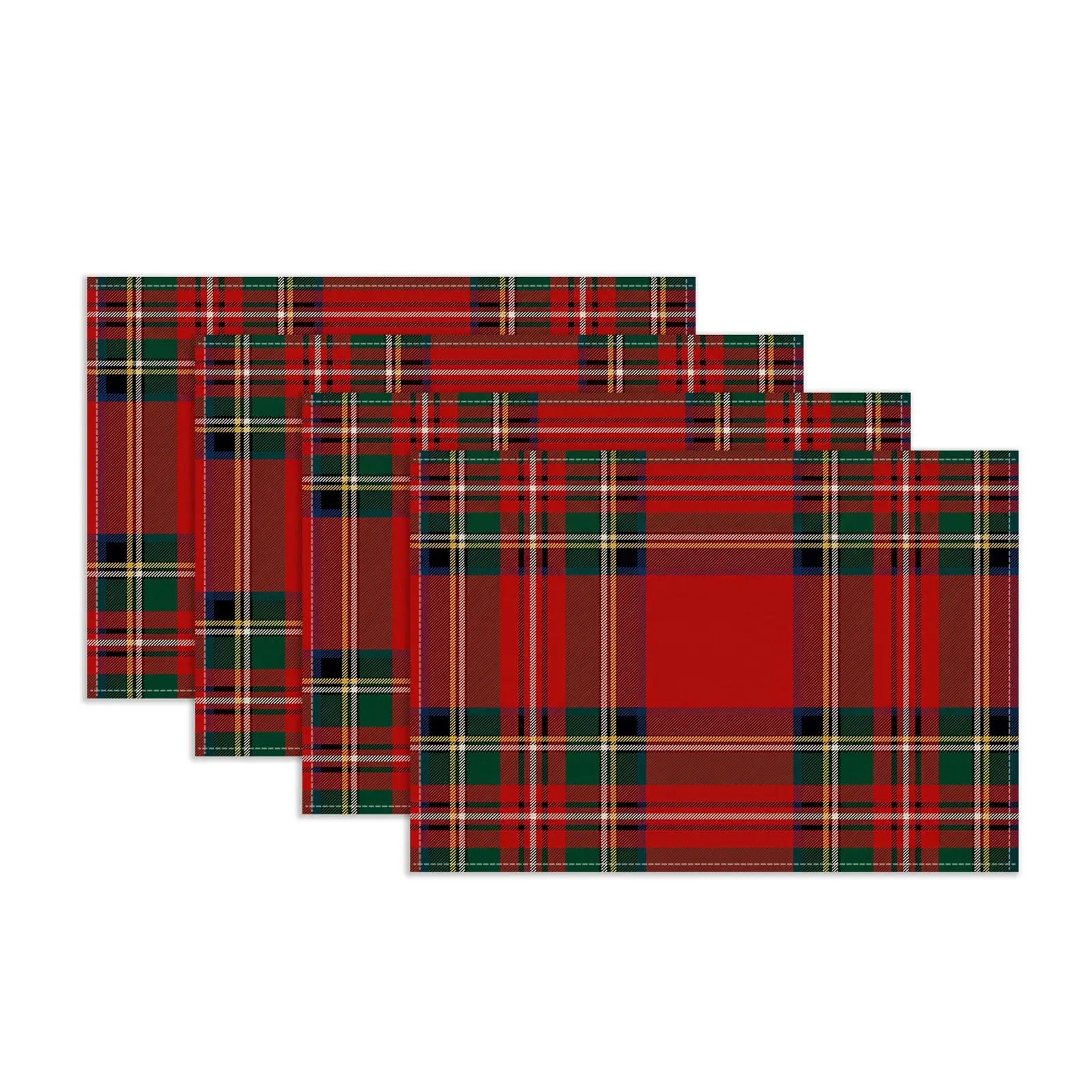 4/5/6/7pcs Christmas Table Runner & Placemats Set, Classic Red Royal Tartan Plaid Printed Heat-Resistant Table Placemats, Indoor & Outdoor Festive Tablescape Tableware Decor, Ideal for Family Holiday Gatherings and Christmas Party Table Setting Decoration