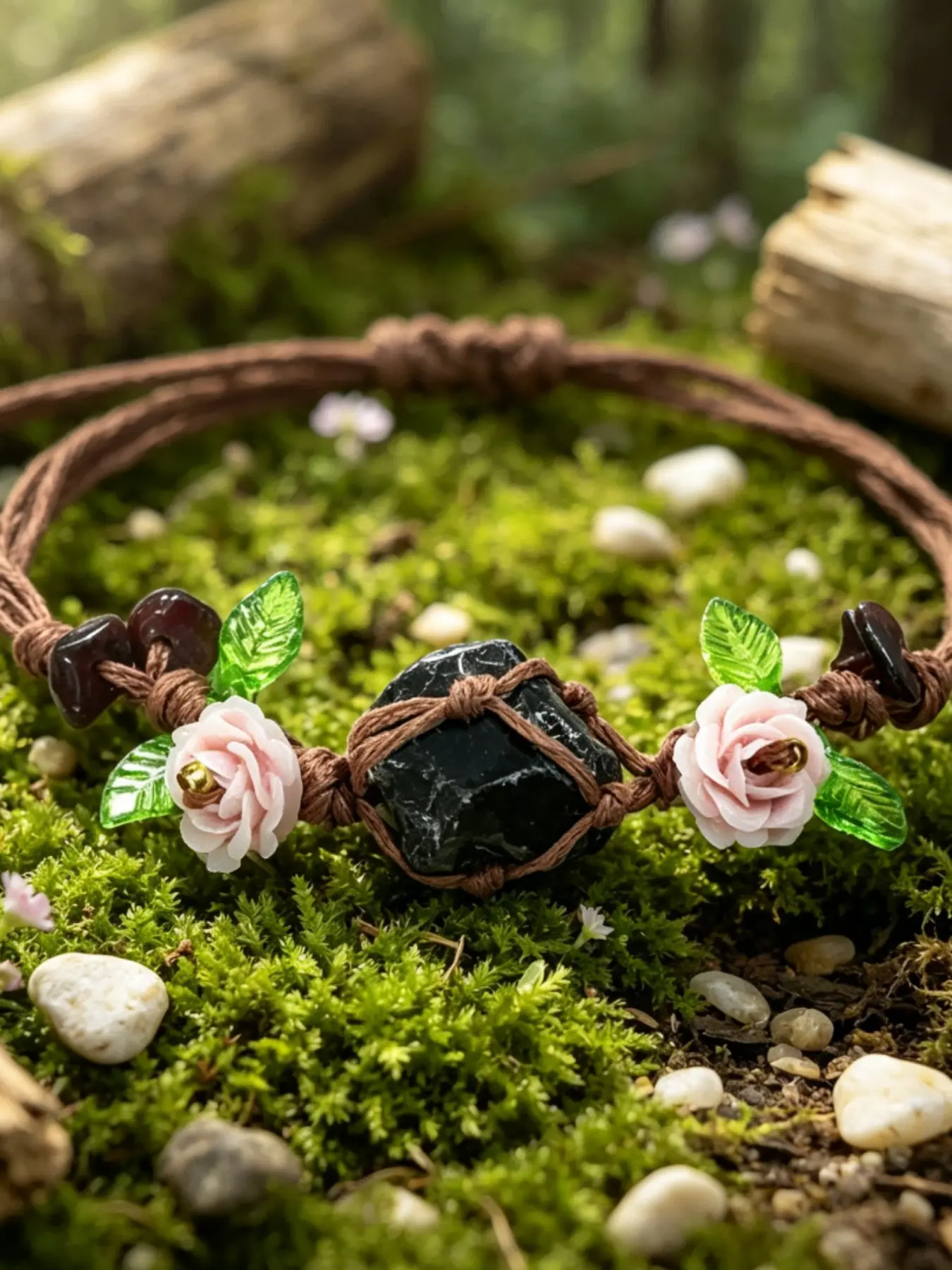 Crystal Bracelet Original Macrame, Natural Crystal Wristband, Handmade Sweet Fairy Gift, Adjustable DIY Bracelet, Unique Crafted Jewelry