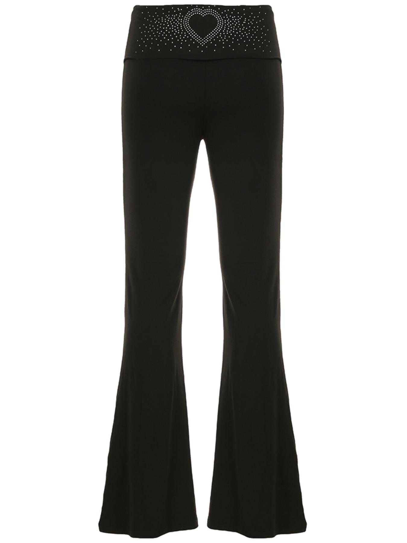 Women's Heart Shaped Rhinestones Flare Leg Pants, Fashion Casual Bell Bottom Trousers for Daily Wear, Ladies Bottoms for All Seasons Fit