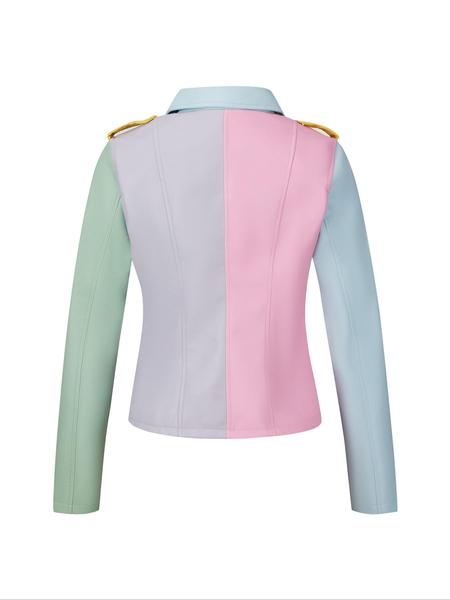 Women's Spring Four-Season Motorcycle Jacket, Fashionable Lapel Zipper Waist Cinched Patchwork Short Coat with Pockets, Fall Winter Outerwear