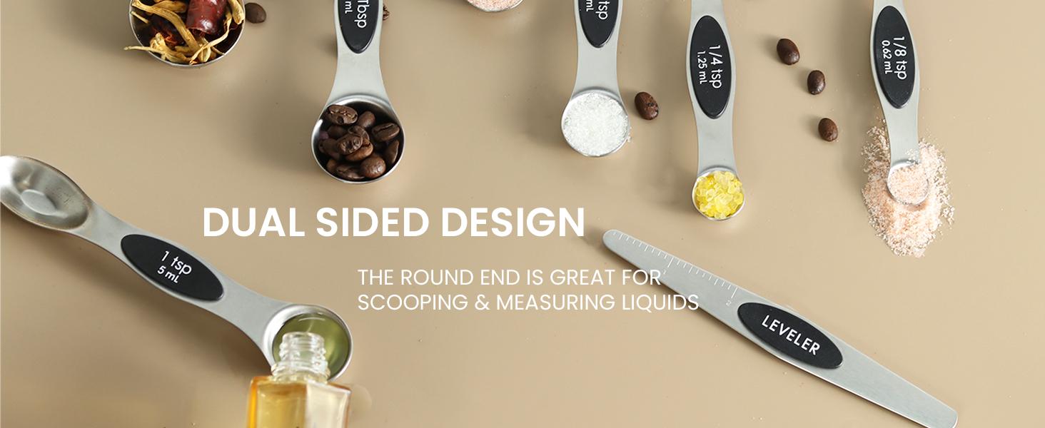 Pack of 8 Stainless Steel Magnetic Measuring Spoons Set, Dual Sided, Stackable, Adjustable Teaspoon and Tablespoon Measure Spoon with Leveler, Kitchen Gadgets