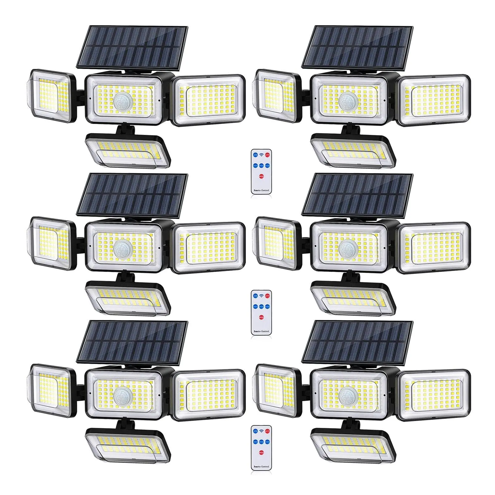2/4/6pcs Solar Lights Outdoor Waterproof, 288 LED 2800LM Motion Sensor Outdoor Lights with Remote Control, 4 Head Solar Flood Lights Outdoor for Patio, Garage, Yard, Wall, IP65 Security Lights