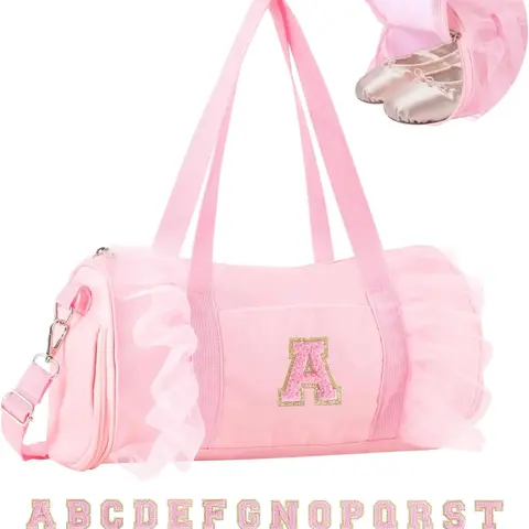 Gym Bag, Workout Bag for Women Travel Bag Large Capacity Carry On Weekender Overnight Bag, Personalized Initial Dance Bag, Girls Medium Lace Fitness Yoga Cheerleading Bag, Large Capacity Tote, Cute Letter Ballet Bag, Valentine's Day, Travel Essentials