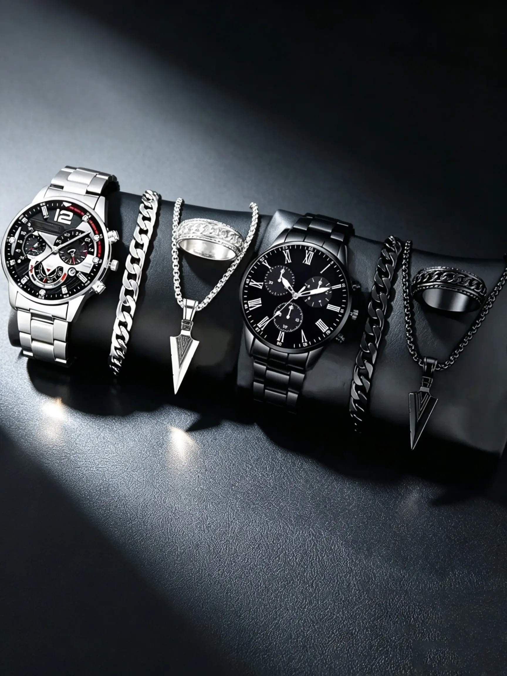 8pcs Men's Business Exquisite Watch Set, Stainless Steel Strap, Analog Quartz, Round Face, All Seasons, Ideal Gift for Holidays and Birthdays