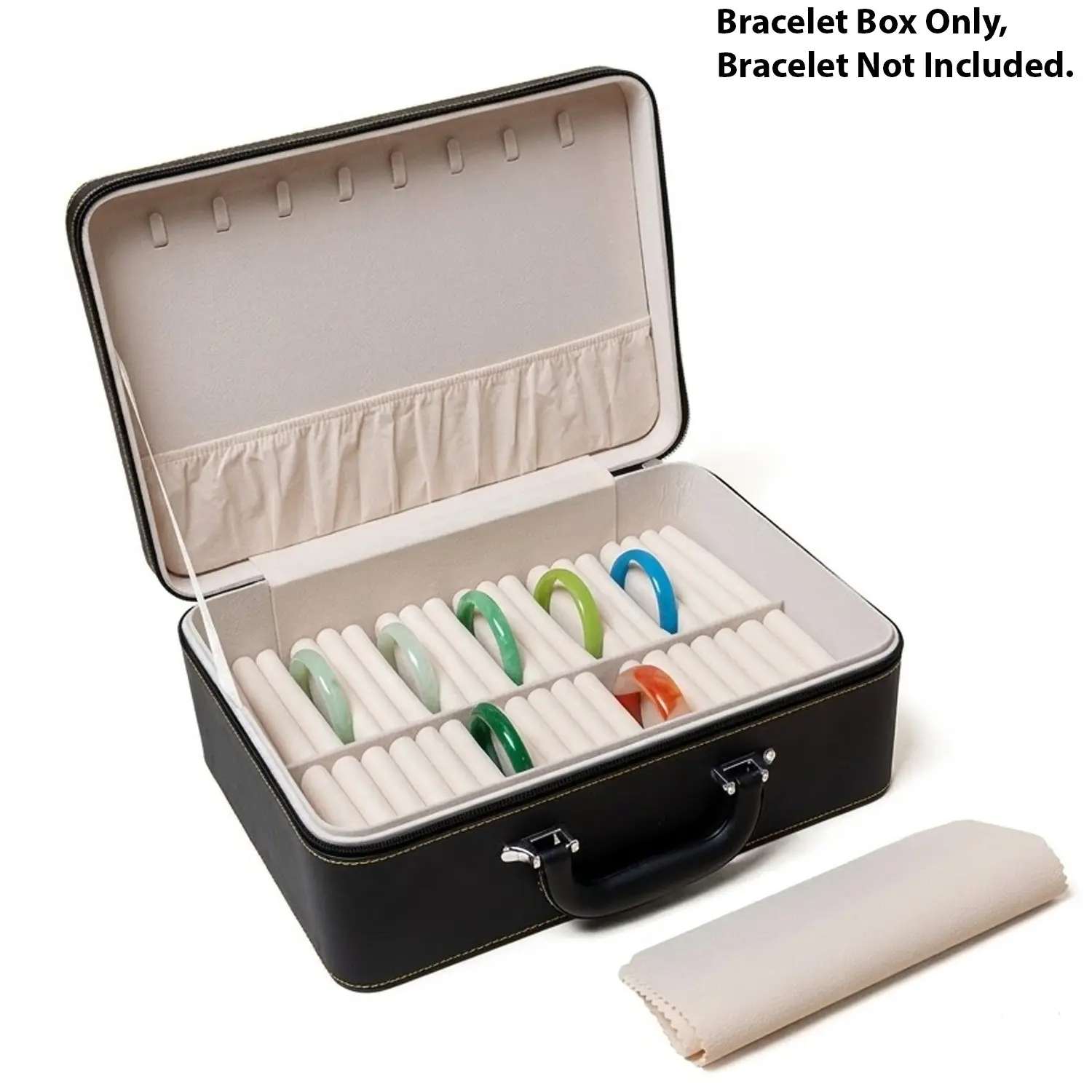 36 Slots Jade Bangle Storage Box, Artificial Leather Jewelry Display Case, Lidded with Handle and Zipper, Velvet Liner, Ideal for Retail, Makeup Table, Engagement, Travel Gift