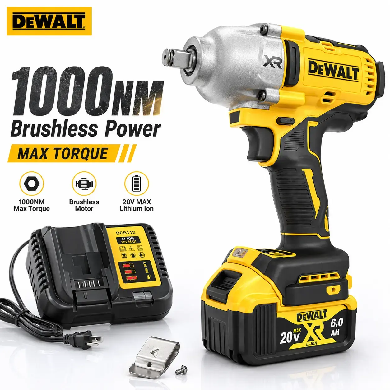 DEWALT DCF900 20V Brushless Cordless Impact Wrench - 1/2" Hog Ring Anvil, High Torque Hand Tool with Convenience, Efficiency, Cordless Freedom, Tough Job Power for Tools & Hardware Tasks