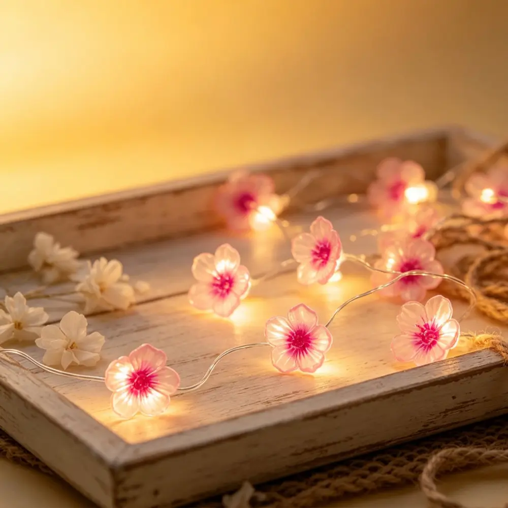 Cherry Blossom Flower String Lights for Bedroom Wedding Decor, 10 Ft 30 LED Battery Operated, Floral Fairy Lights for Home Decoration