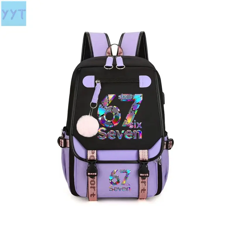 YYT1 Back To School, Trendy Backpack, Holographic Print Backpack Teen Girls, Purple Black Contrast Aesthetic Bookbag With USB Charging Port, Large Capacity Waterproof Student Rucksack Middle School Daily Travel, Casual College Backpack