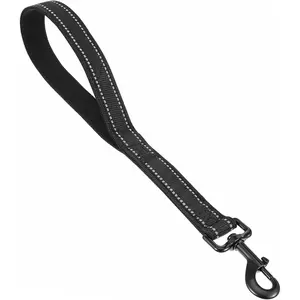 Short Dog Leash, Padded Handle for Traffic Control, Heavy Duty Short Nylon Dog Lead for Extra Control, Reflective Threads Pet Leashes for Large Dogs and Medium Dogs (15 Inch, Black)