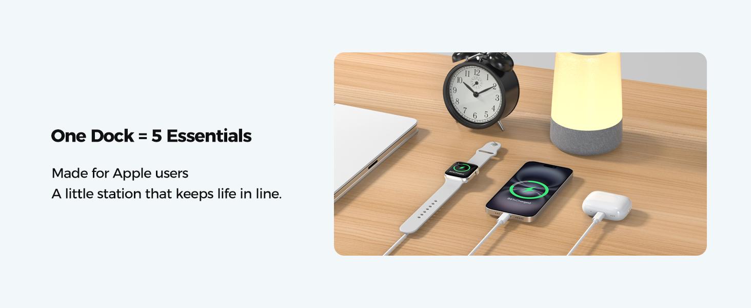 Wireless Charging Station,5 in 1 Multiple Charger Stand with Alarm Clock,7 Night Light,Mag-Safe Charging Dock for iPhone 17 16 15 14 13 12 Pro Max Plus,Apple Watch 11/10/9/8,for Airpods,Bedroom