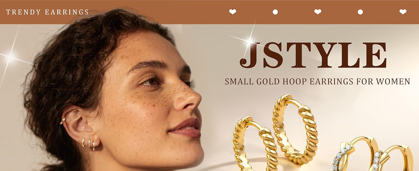 Jstyle Small Gold Hoop Earrings Trendy 14K Gold Plated Huggie Earrings Hypoallergenic Cartilage Earring Cute Dainty Hoops Sets for Women