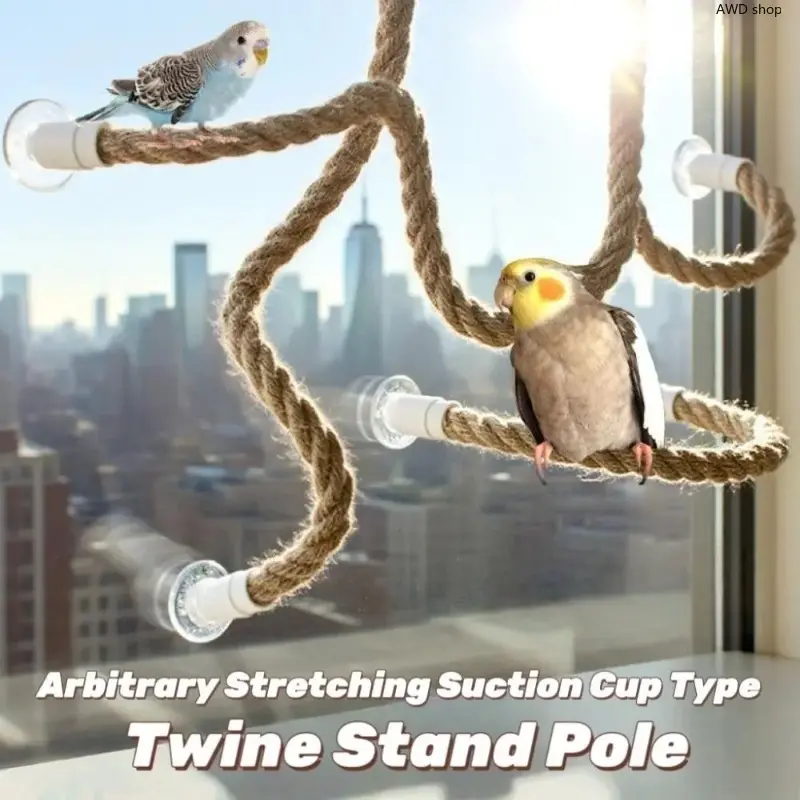 Universal DIY Bendable Bird Perch, Linen Rope Climbing Stand with Suction Cups, Non-Slip Adjustable Cage Accessory Available in 40cm & 60cm, Exercise Toy for Parakeets, Cockatiels and Small Birds