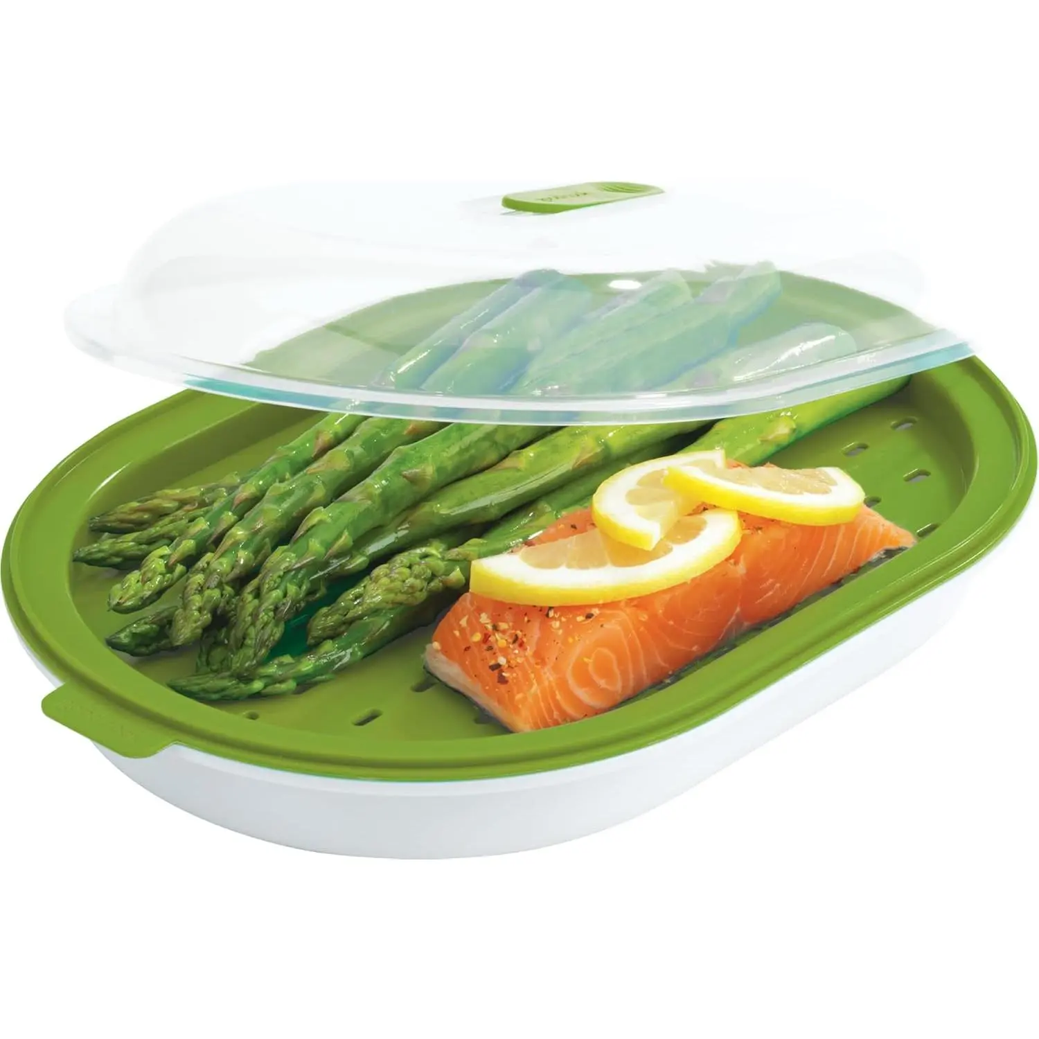 Everyday Plastic Body Microwave Food Steamer - Single Unit Cooker for Vegetables & Fish, Vitamin & Nutrient Preserver, Quick Meals Maker with Adjustable Vent Steam Release