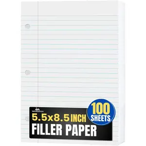 College Ruled Filler Paper 5.5 x 8.5 Mini Binder Filler Paper, White, 100 Sheets/Pack