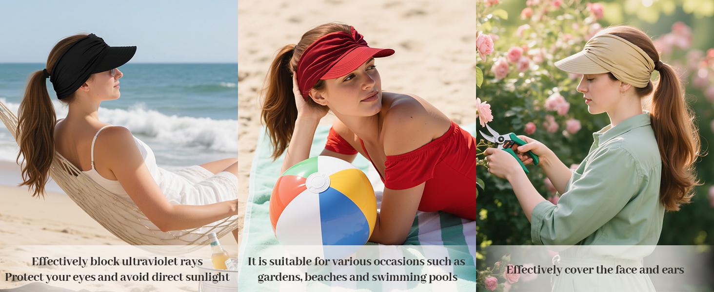 Women's UPF 50+ UV Protection Sun Visor Hat| SunSafeTok That Girl Aesthetic High Ponytail Wide Brim Hat| Birthday Gift for Her Beach Golf Hiking Outdoor Daily Casual Wear