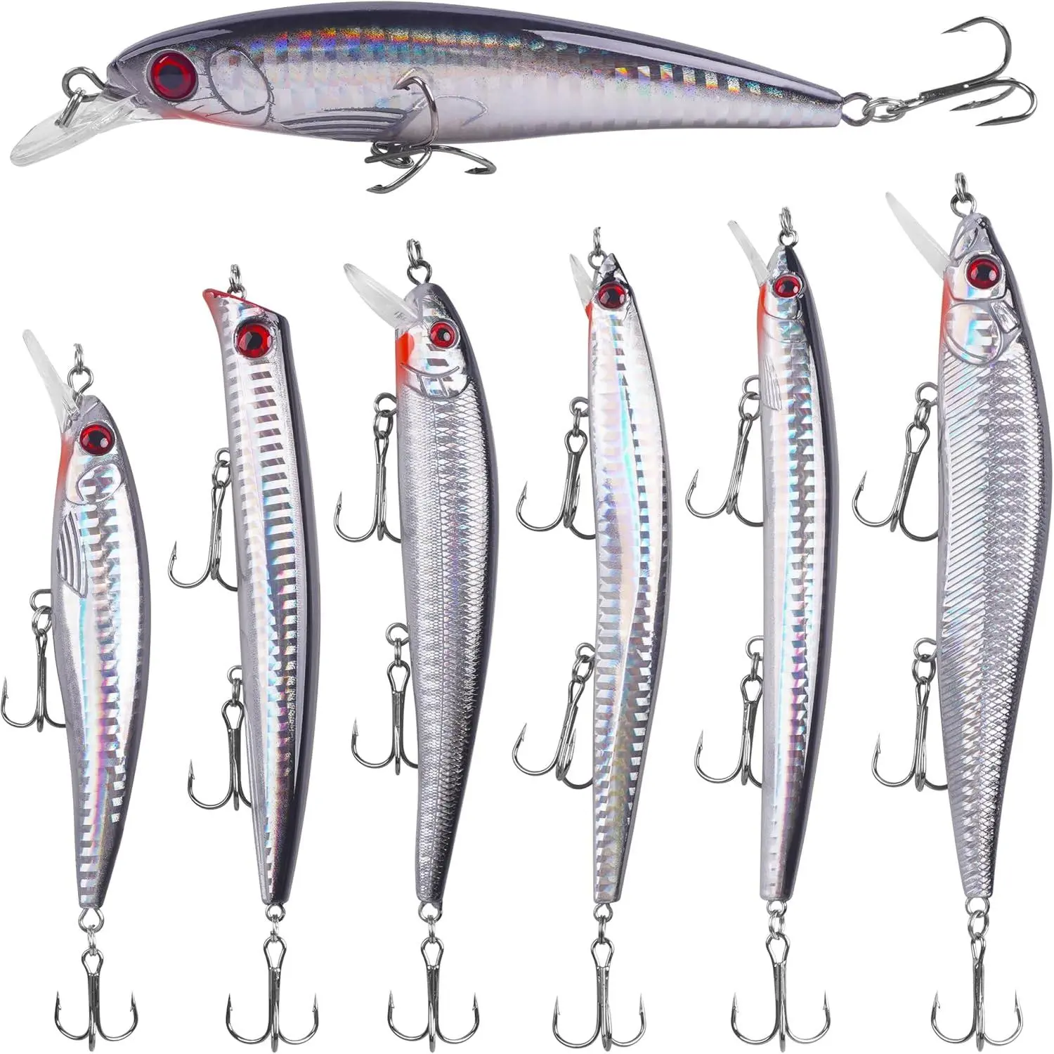 Saltwater Fishing Lures Kit, 6 count Surf Fishing Sriper Lures Minnow Lures Deep Diving Jerkbait Crankbait Popper Plugs Hard Baits with Treble Hooks for Inshore Offshore  Deep Sea Fishing