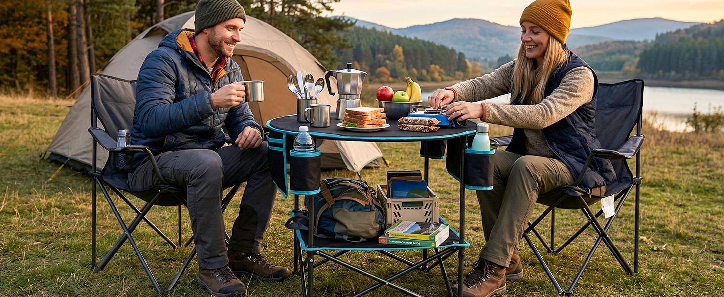 All in One Tailgate Table, Portable Beach Table with Cup Holders, Camping Table Foldable with Side Pockets Carry Bag for Camp Outdoor Sand Beach Picnic Fishing Tailgating Essentials