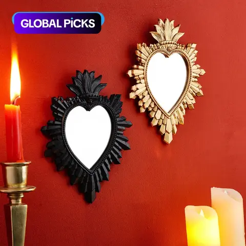 1 PC Golden and Black Flame Heart-Shaped Decorative Pendant, Heart Decorations, Resin Sacred Heart Hanging Ornament for Religious or Home Wall Decoration, Photography Props & Theme Party Decor #GLOBAL PICKS