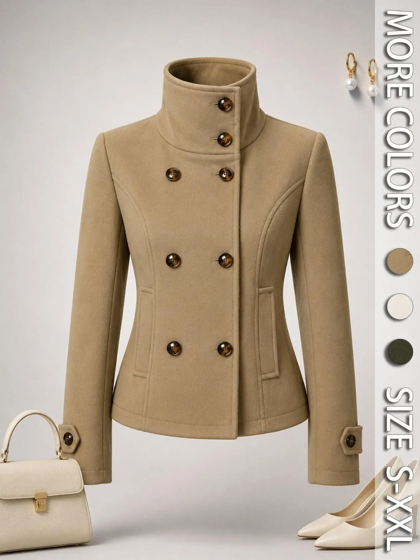 Women's Short Jacket Coat, Dual Button, Simple, Fitted, Casual Outerwear, Perfect for Daily Wear, Parties, Work, Fall Winter Fashion