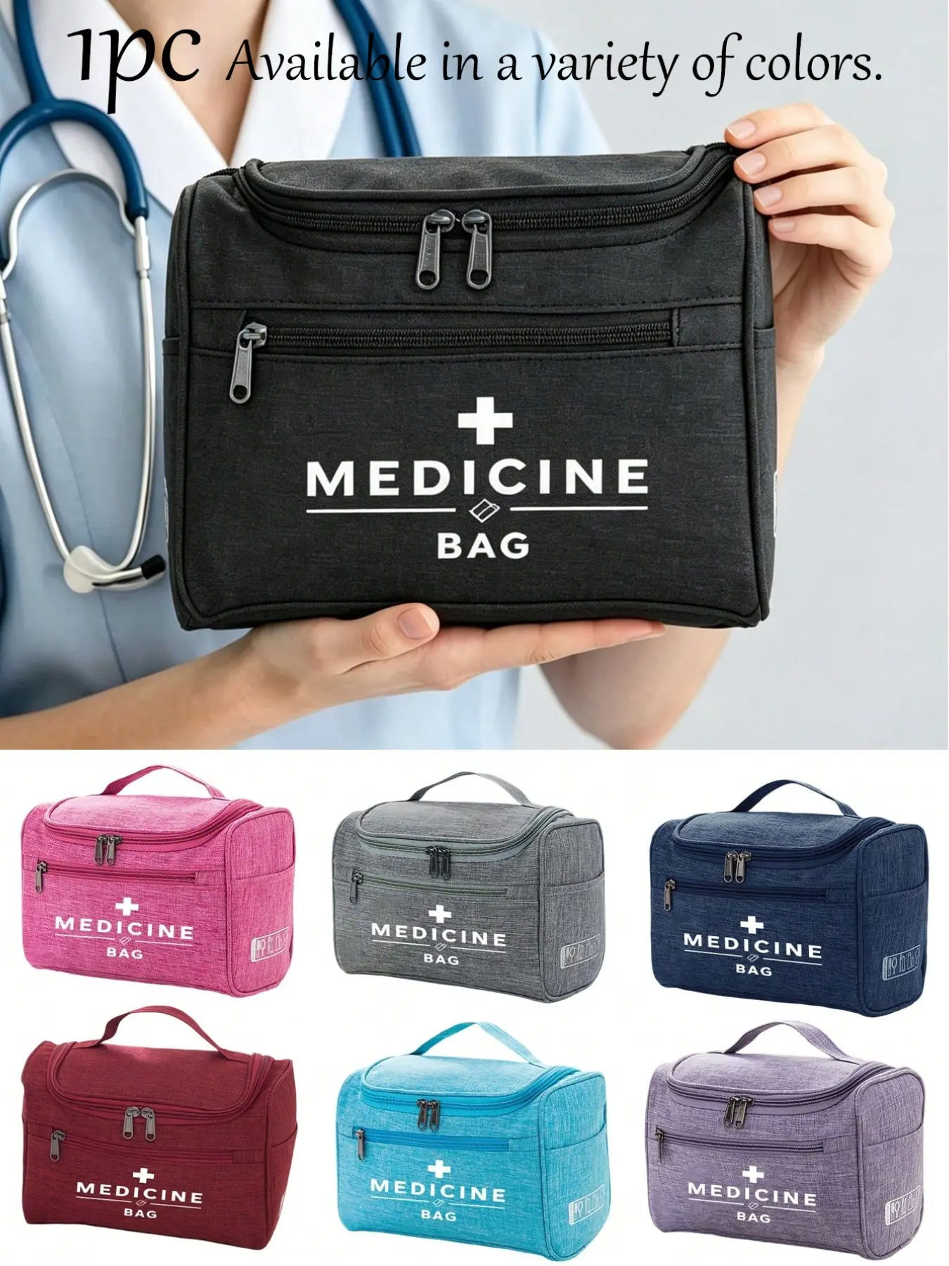 Medical Cross Print First Aid Kit, Emergency Relief Bag, Multi-Compartment Storage Bag, Portable & Large Capacity, Ideal for Healthcare Workers & Office Use