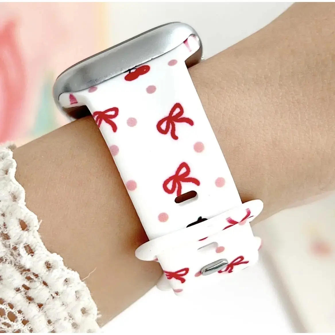 Coquette Bow Pattern Silicone Band Bag Strap, Multi-Size Soft Replacement Single Strap, Sweet Girly Daily Luggage & Bag Accessory, Wearable, Daily Wear, Bow Print, Girly Look, Soft Strap