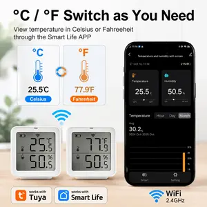 Tuya Smart Humidity Sensor, Wi-Fi 2.4GHz, Digital Hygrometer, Indoor Thermometer, Remote Control, Notification Reminder, Smart Life APP Compatible