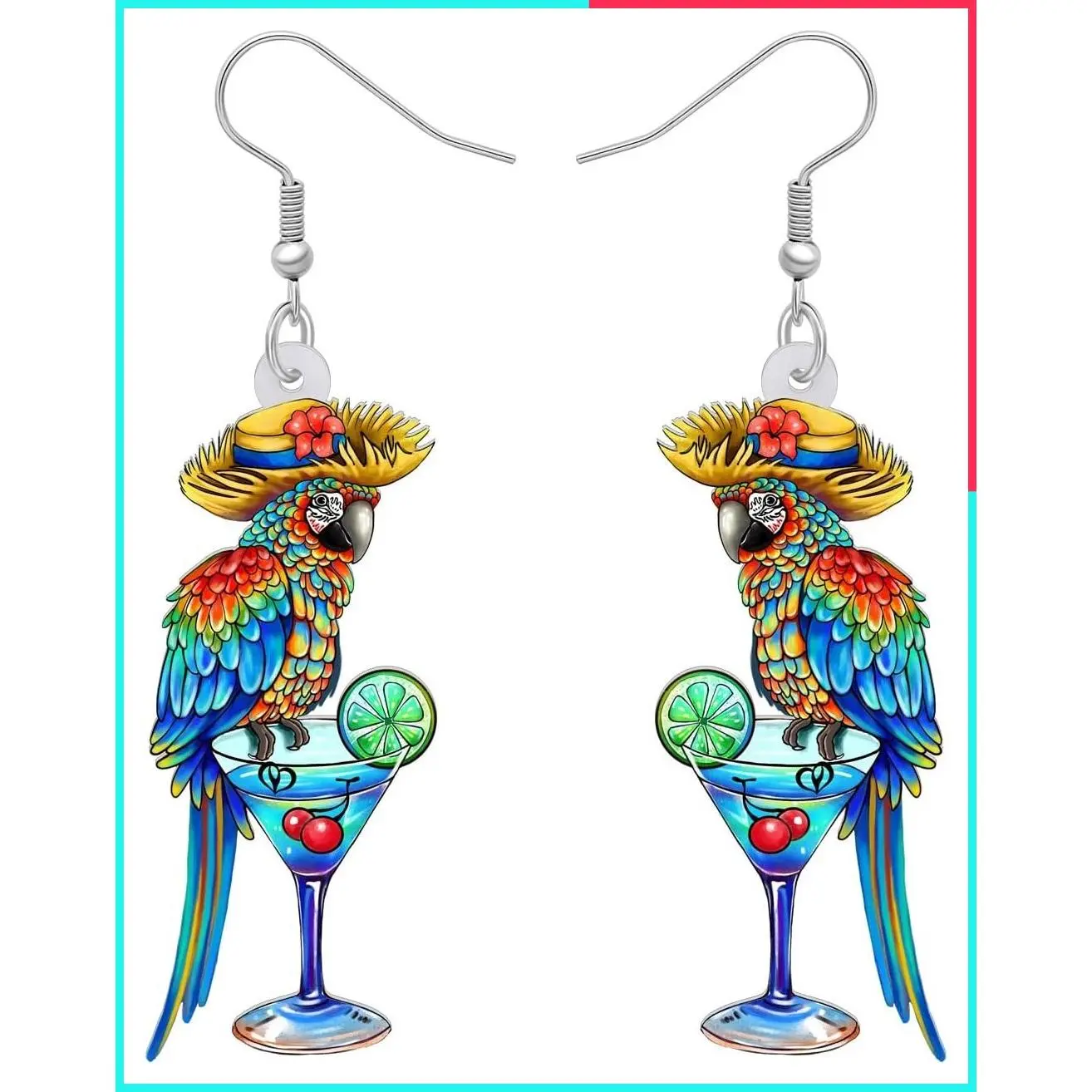 Cute Acrylic Macaw Parrot Dangle Earrings Charms Bird Jewelry Accessories for Women Summer Gifts