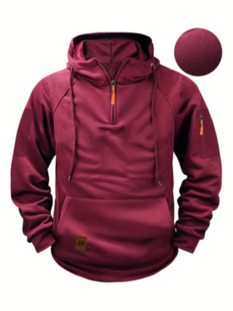 Men's Regular Fit Patched Pocket Drawstring Hoodie, Casual Long Sleeve Raglan Sleeve Hooded Sweatshirt for Fall & Winter, Men's Clothes for Daily Wear, Athletic Hoodies Men's Regular Fit Patched Pocket Drawstring Hoodie, Casual Long Sleeve Raglan Sleeve Hooded Sweatshirt for Fall & Winter, Men's Clothes for Daily Wear, Athletic Hoodies
