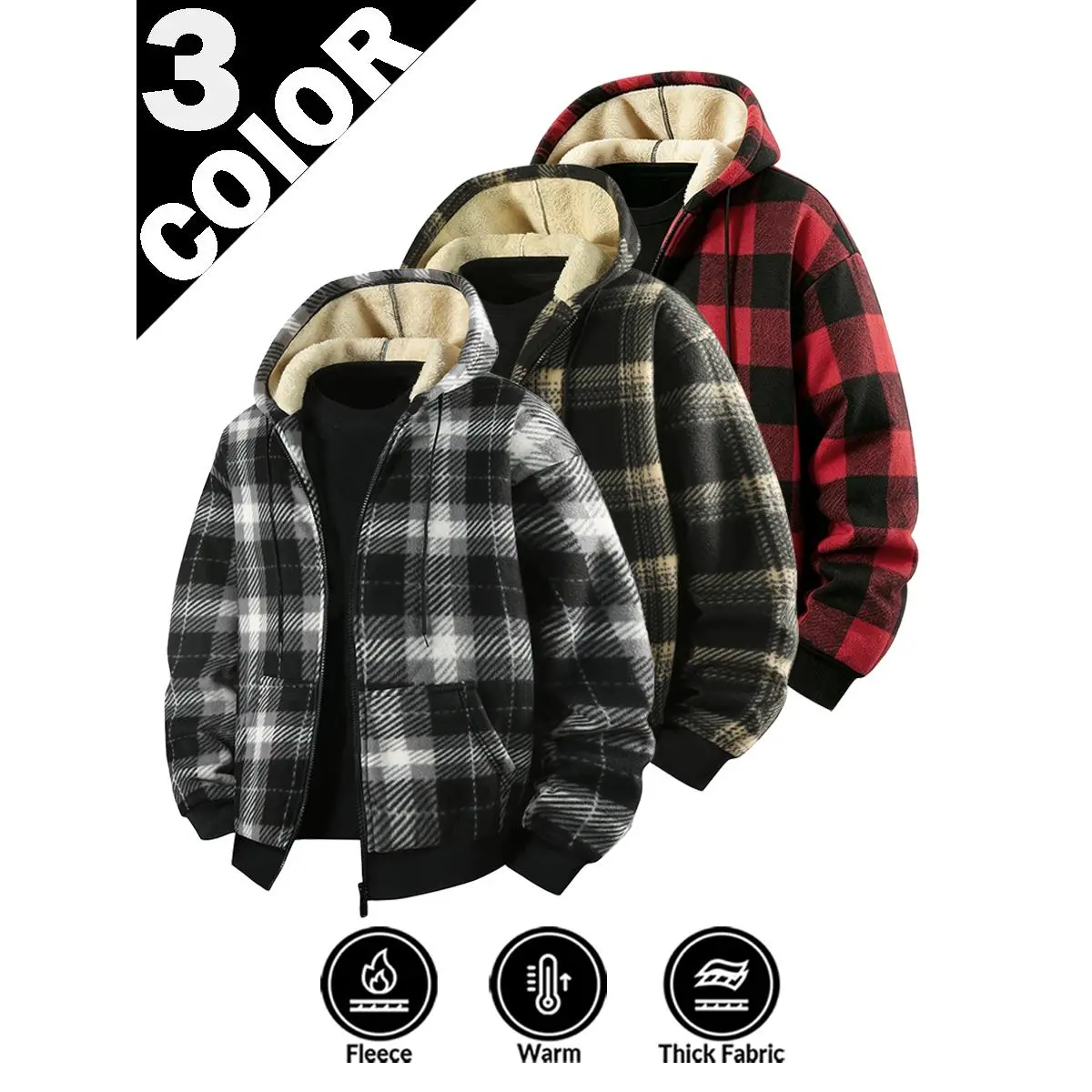 Men's Plaid Jacket Long Sleeve Hooded Fleece LinedWarm Casual Coat for Autumn Winter 2026 New ArrivalsMedium Plaid Pattern Menswear eleven season 5 outfit