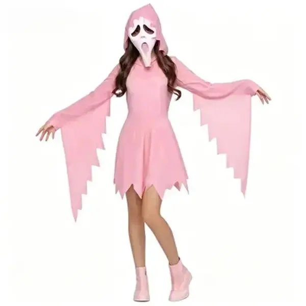Girls Sparkle Pink Ghost Face Mask Halloween Cosplay Costume Masquerade Dress-up Prop