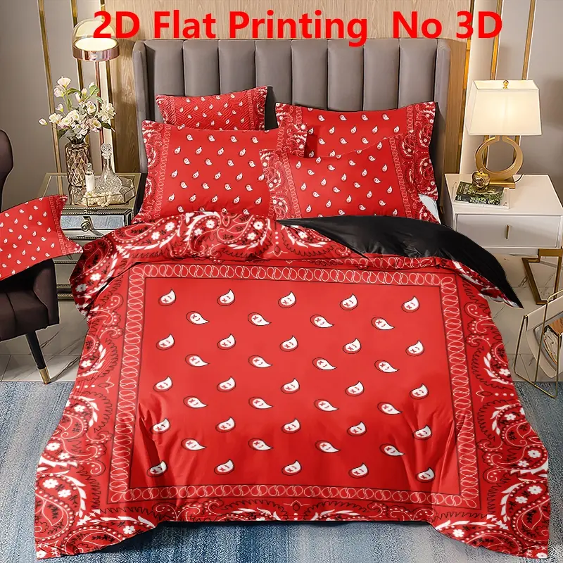 3pcs set 1 duvet cover + 2 pillowcases without core ultra soft breathable skin friendly durable wrinkle resistant fade proof easy care red paisley bandana print bedding set bed linen home textile bedroom decor dorm essential family gift