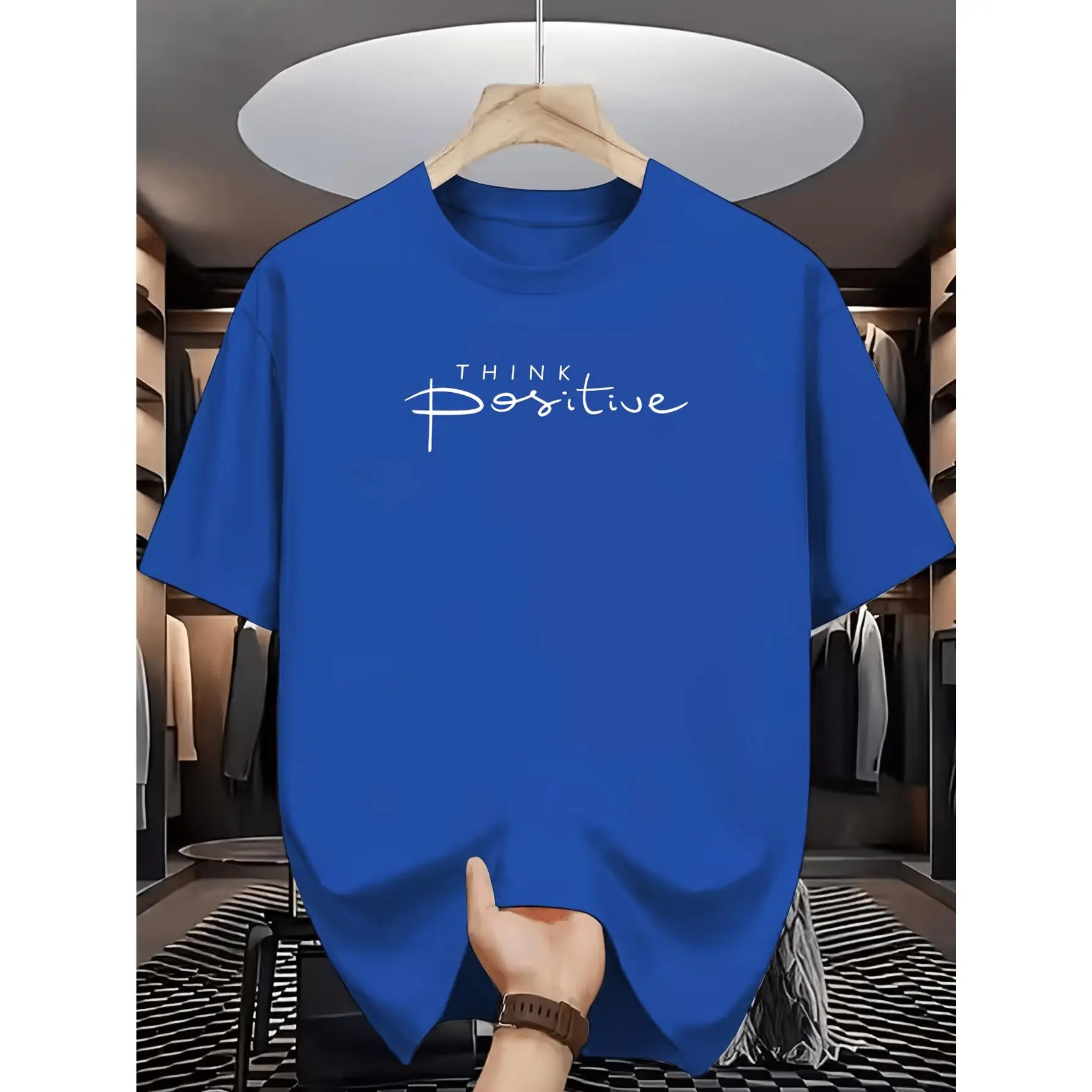 American Minimalist Style White T-shirt with a Bold and Thin "for THINK Positive" Slogan Print