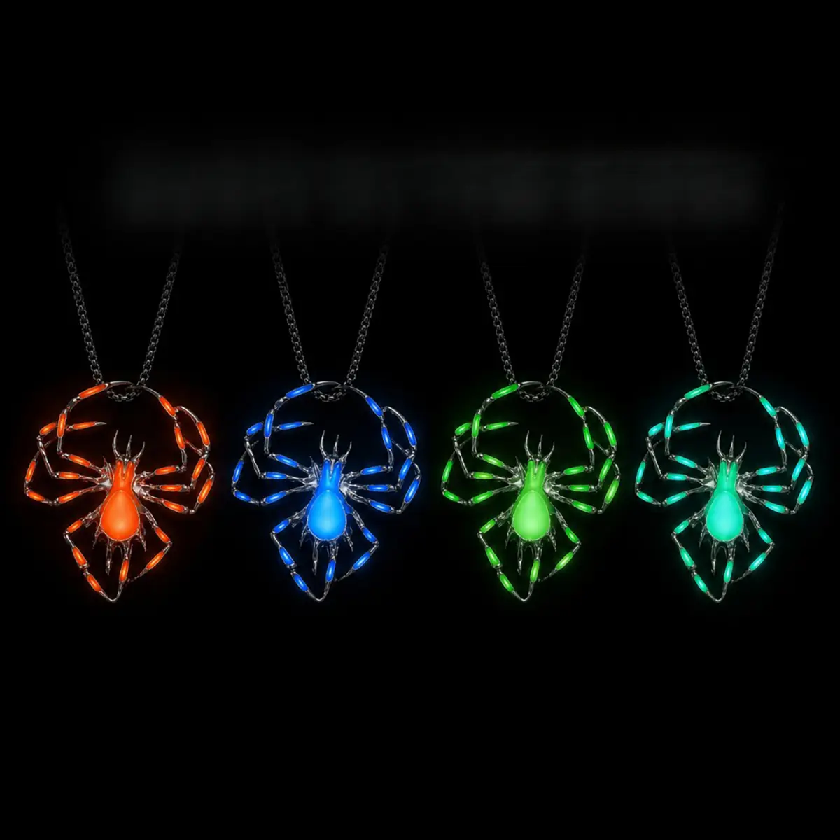 Glow In The Dark Hollow Spider Pendant Necklace for Men Women, Unisex Punk Gothic Alloy Box Chain Necklace, 4 Luminous Resin Color Statement Jewelry, Y2K Dark Aesthetic Rock Cyber Accessory for Halloween Night Out Streetwear Cosplay Party Gift